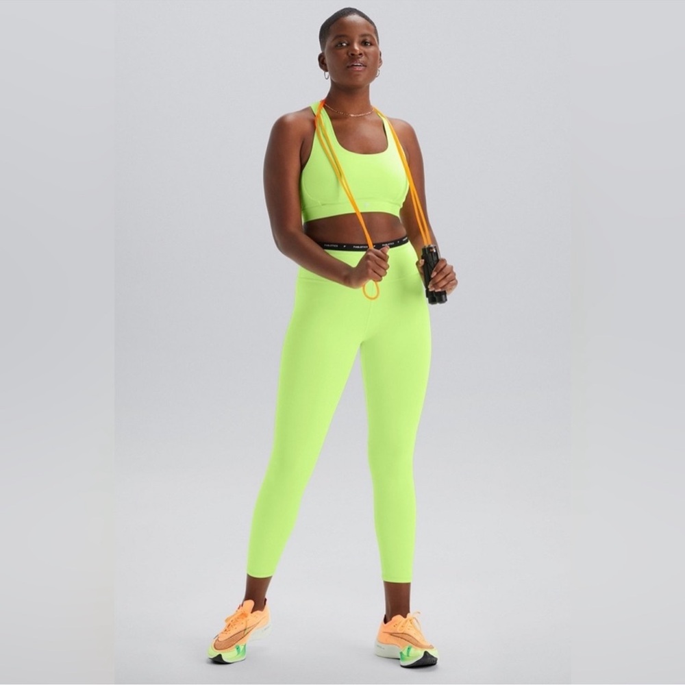 Fabletics Belle Sports Bra & Define PowerHold High Rise Legging in Highlighter L